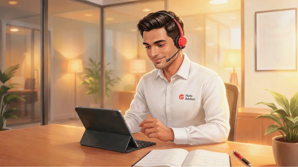 A Pluto advisor helping a customer with their claim