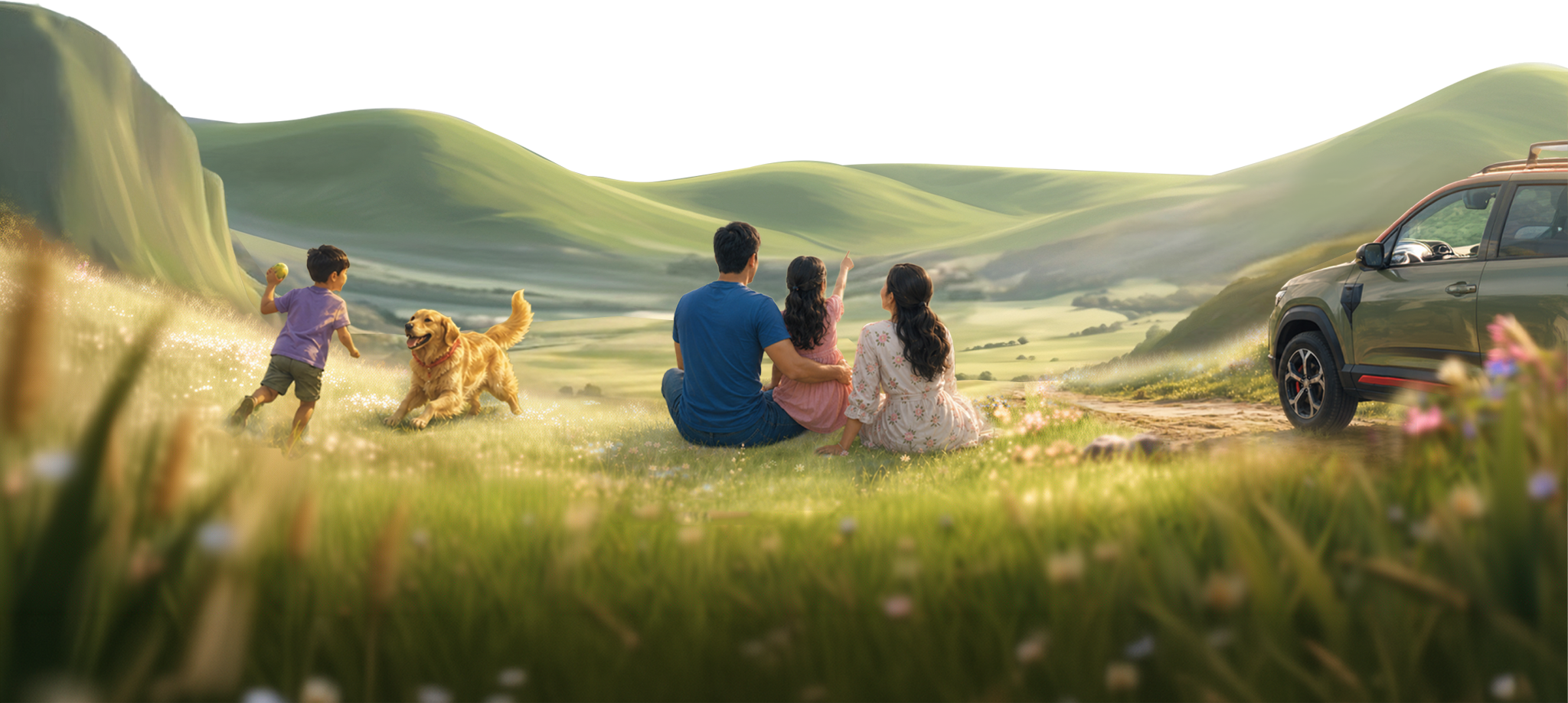 A family enjoying the countryside together